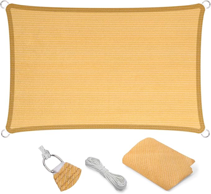 Eden's Decor Straight Flat-Edged Sun Shade Sail Rectangular 8' x 18' Wheat UV-Blocking Outdoor Canopy Fabric Cloth Awning for Pergola Patio Garden Backyard Custom Size
