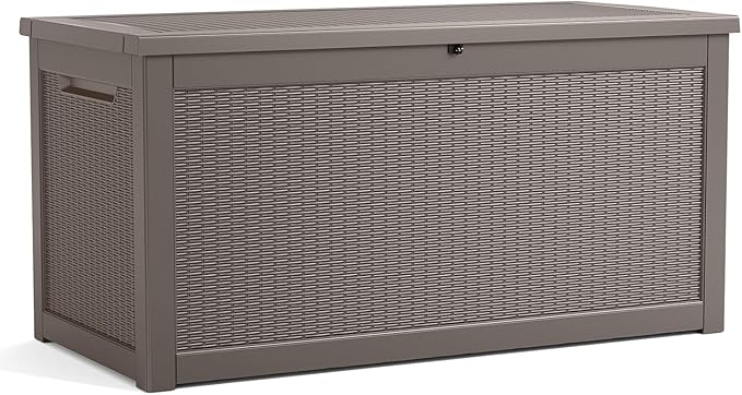 320 Gallon Lockable Resin Deck Box, Waterproof & UV-Resistant Outdoor Storage Box for Outdoor Cushion Storage, Garden Tools & Pool Accessories Storage, Gray