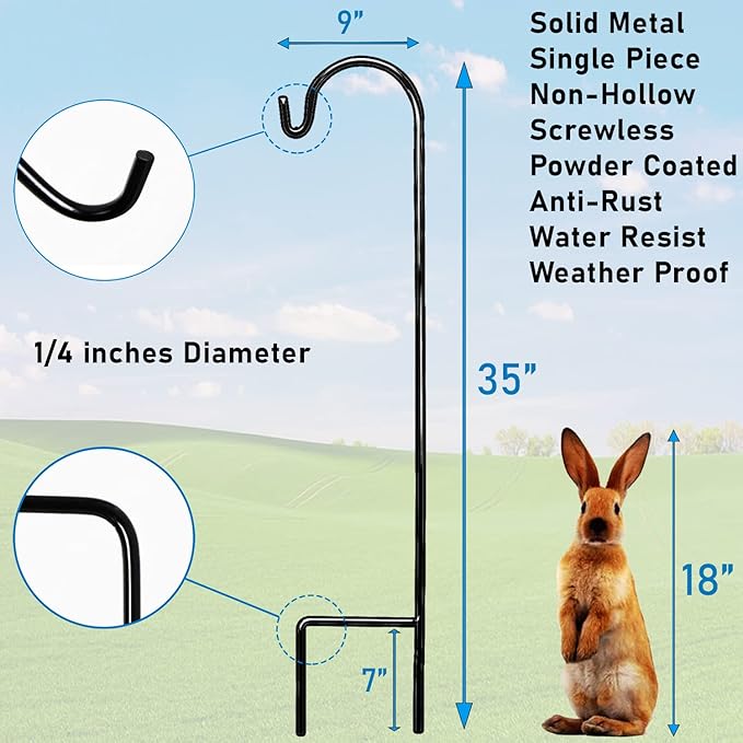 Ashman Shepherds Hook 10 Pack Black, 35 Inches Tall, Made of Premium Metal for Hanging Solar Light, Bird Feeders, Mason Jars, Garden Stake and Wedding Décor.