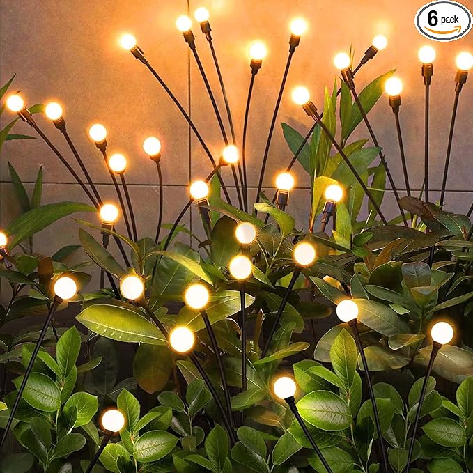 Solar Garden Lights Outdoor, 6 Pack 48LED Waterproof Solar Powered Lights for Yard Pathway Patio, Swaying Lawn Decor as Gardening Gifts for Women Holiday