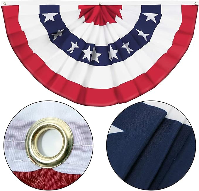 USA Pleated Fan American US Bunting Flag Patriotic Half Fan Banner With Canvas Header and Brass Grommets for 4th of July Memorial Day Indoor Outdoor Decoration (6, 2x4 Feet)