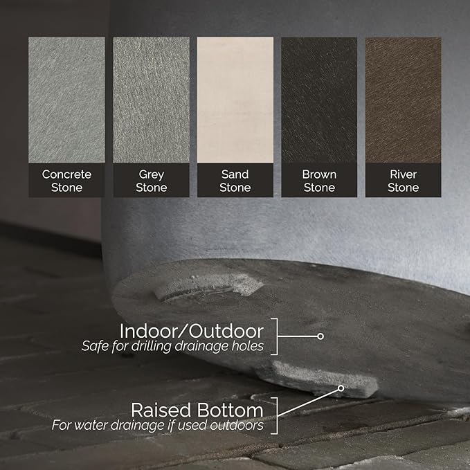 Mondo Large Planter – River Stone Finish – Fiberglass Indoor/Outdoor and Weather-Resistant Round Planter (26" D x 24" H Exterior, 24.6" D x 24" H Interior)