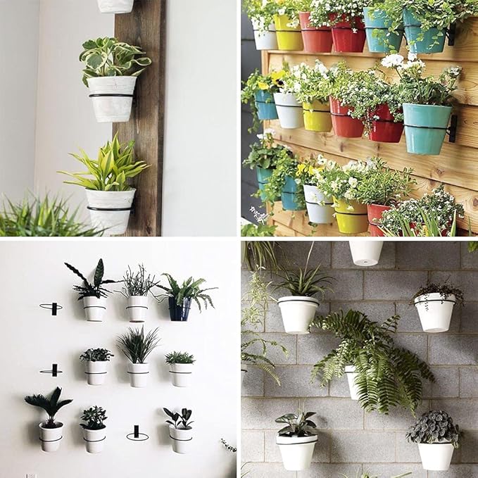4 Pack 6in Flower Pot Holder Ring Wall Mounted Metal Planter Hooks Hangers Wall Bracket Wall Planter Hook (4, 6")