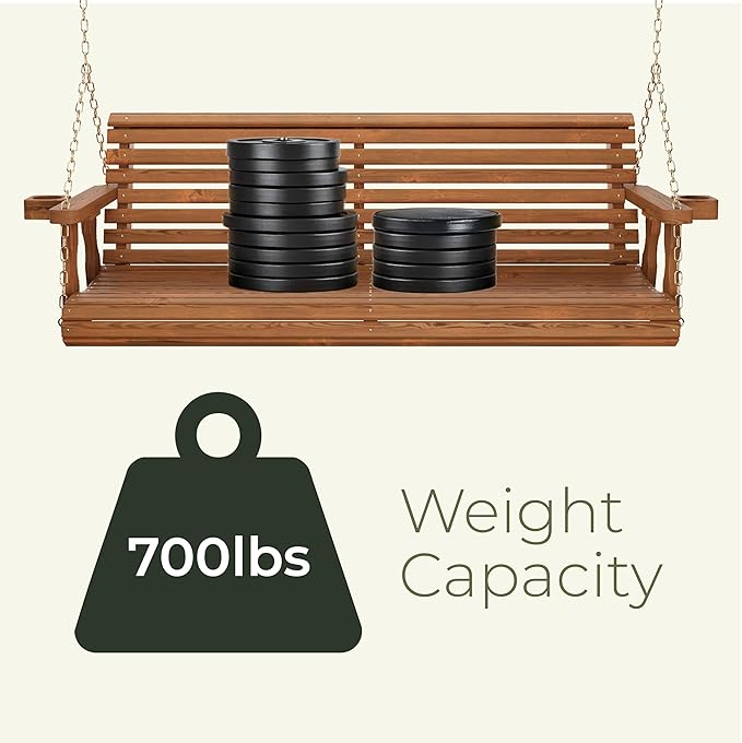 Amish Casual 6 Foot Roll Back Porch Swing with Cup Holders in Semi-Solid Black Stain - Amish Made in The USA from Treated Pine Heavy Duty 700 Lb. Weight Capacity