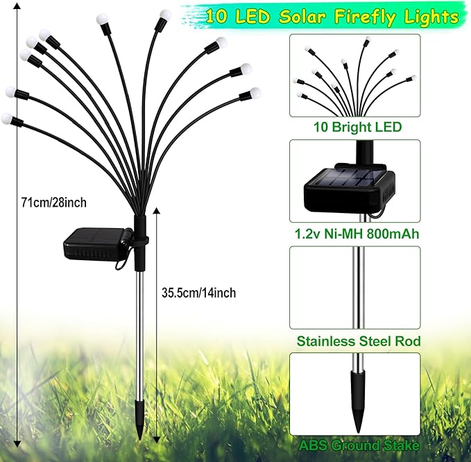 Solar Garden Lights Outdoor, 4 Pack 40 LED Solar Pink Firefly Lights Waterproof, Starburst Solar Wind Swaying Lights for Outside Yard Patio Planter Flower Bed Walkway Christmas Decoration