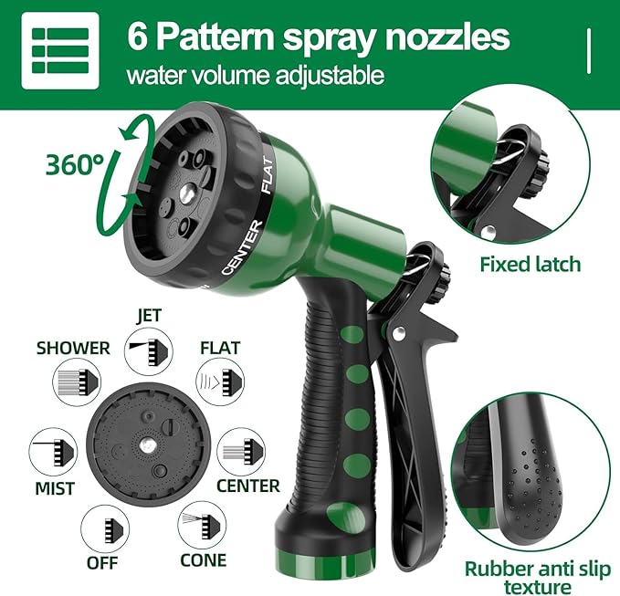 3/8" Lightweight Coil Garden Hose 100FT, EVA Flexible Curly Water Pipes with 6-Pattern Spray Nozzle for Boat, Greenhouse, Yard, Patio, Green