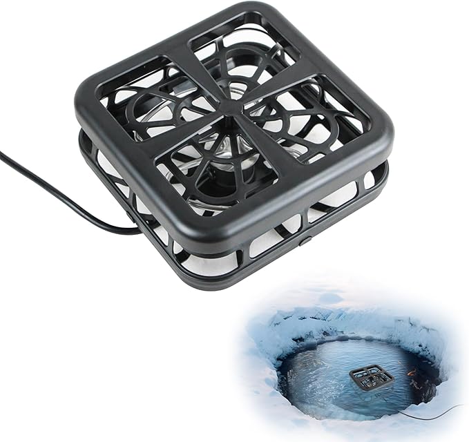 Aobiono Pond Heater De Icer, Winter Thermo Climate Floating Survival Solution for Outdoor Fish Pond Koi, Thermostat Control for Water Stock Tank Livestock Bird Bath Pet, 12 ft Cord (1000W)