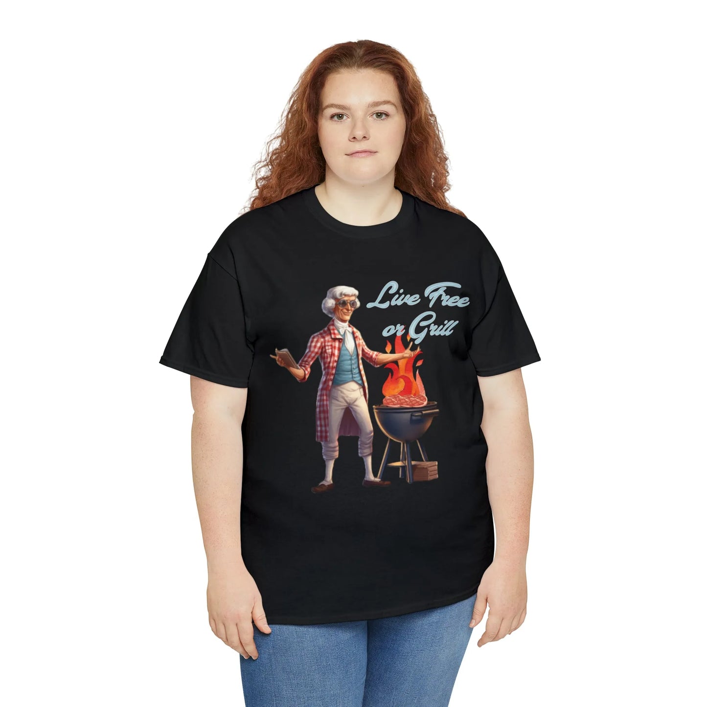 Thomas Jefferson Live Free or Grill Unisex Heavy Cotton Tee