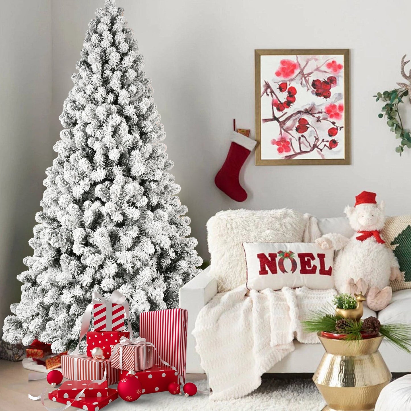 9-Foot Pre-Lit Snow-Flocked Christmas Tree