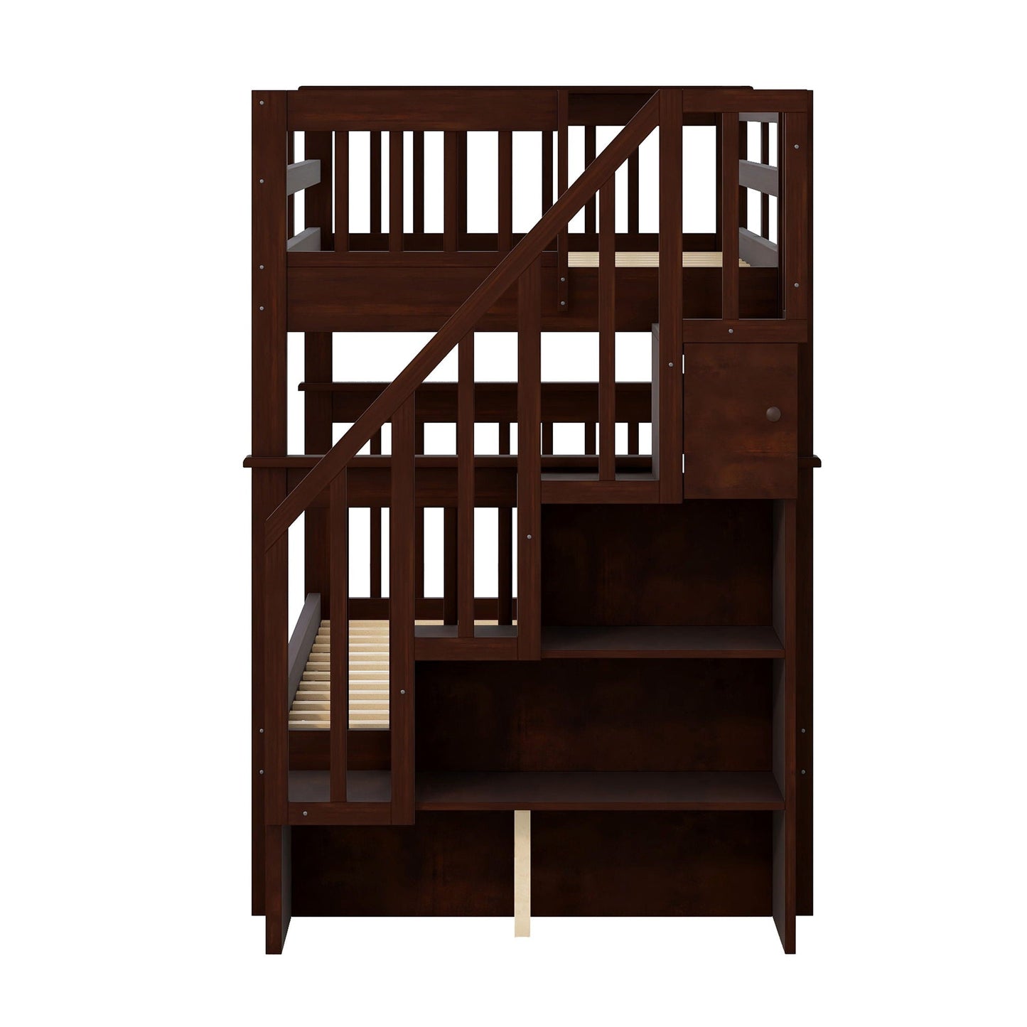 Stairway Bunk Bed With Storage And Guard Rail For Bedroom