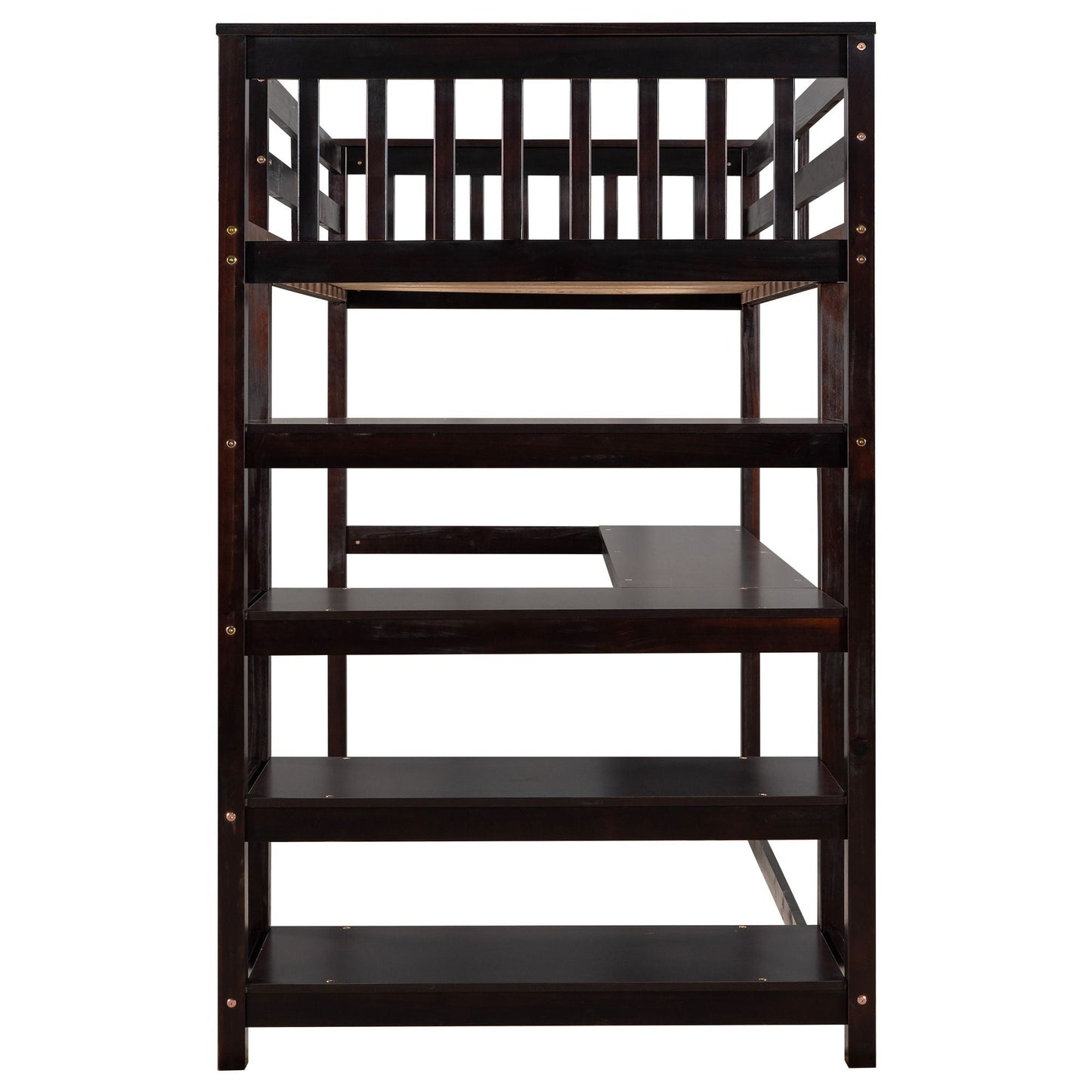 Loft Bed With Storage Shelves And Under Bed Desk