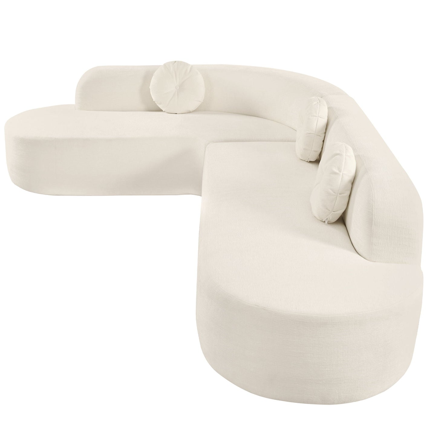 Extra Large Sectional Sofa Soft Fabric Upholstery, Elegant Curved Design With 3 Round Cushions, High-Resilience Foam
