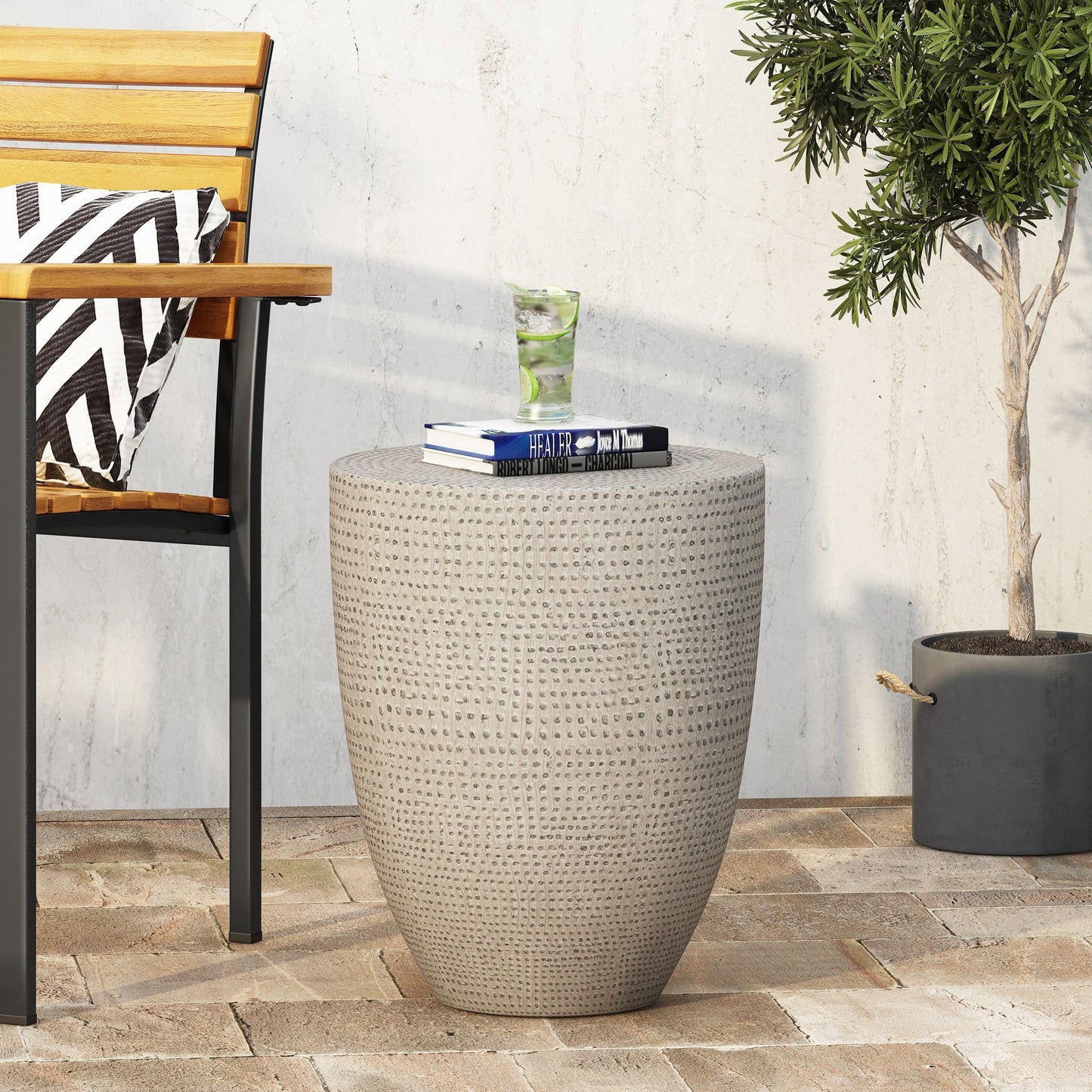 Modern Outdoor Lightweight Concrete Side Table with Natural Finish