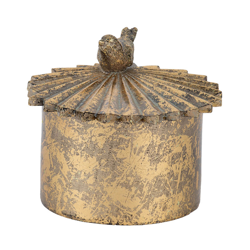 5.1x4.9x3.9' Circular Trinket Box With Bird