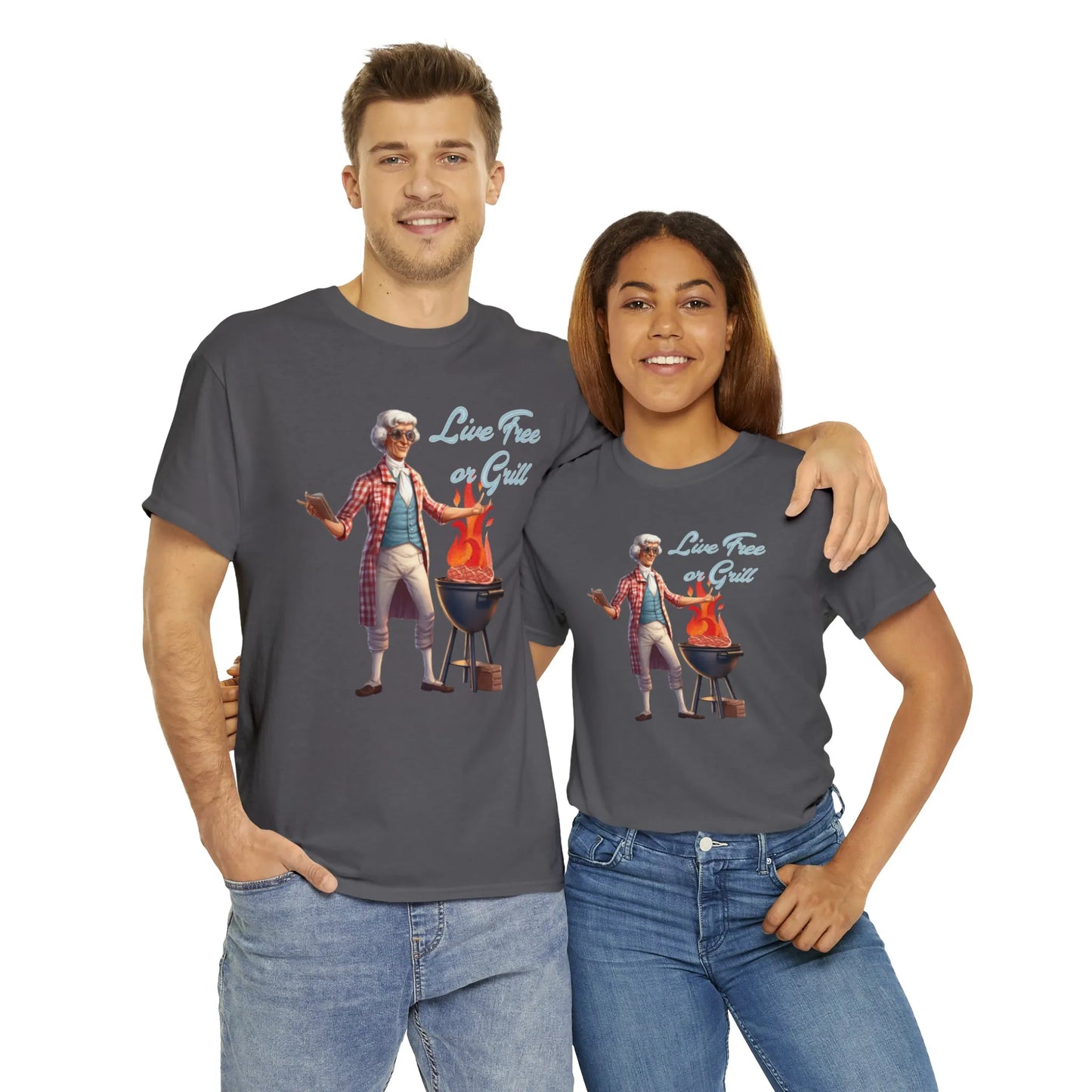 Thomas Jefferson Live Free or Grill Unisex Heavy Cotton Tee