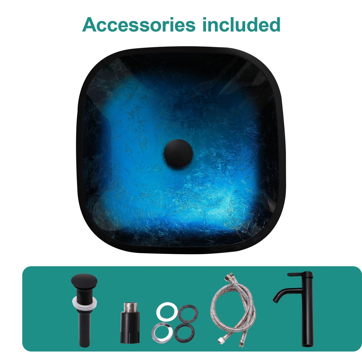 Artistic Vessel Sink With Faucet And Pop Up Drain - Blue