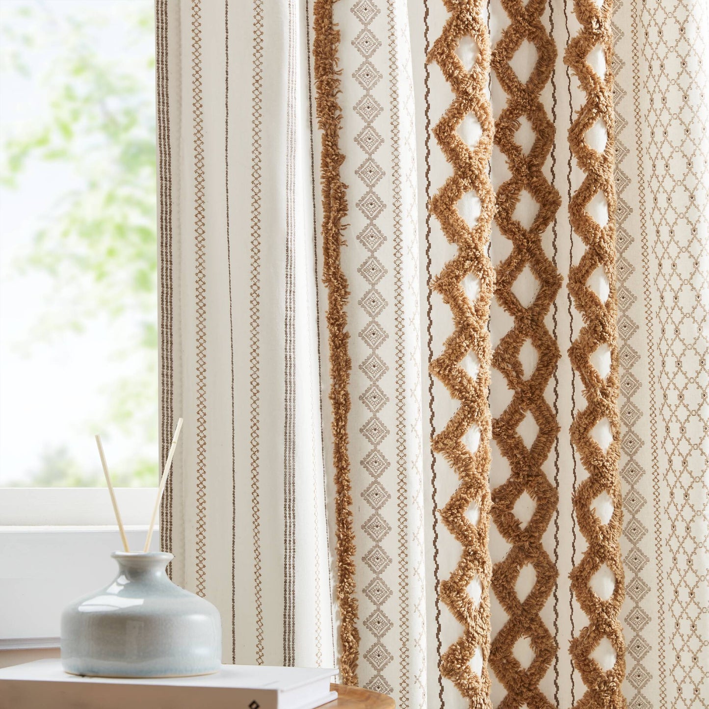 1 PC 50x84' Cotton Printed Window Panel with Chenille Stripe and Lining