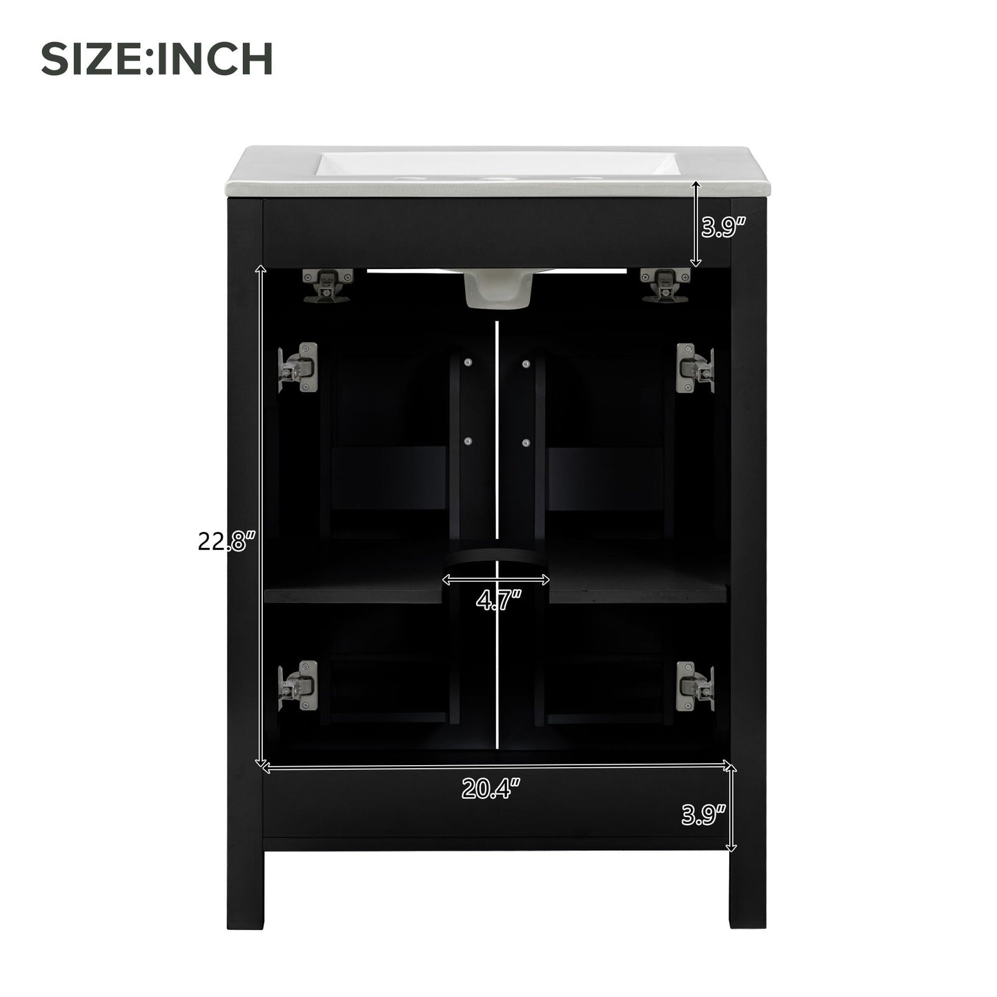 Modern Bathroom Vanity With Ceramic Sink, Soft-Close Doors, Flip Drawer, U-Shaped Shelves, Elegant Storage Solution