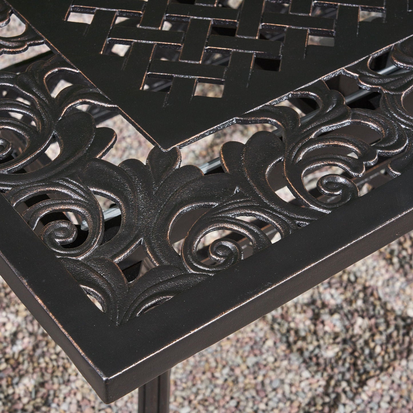 Outdoor Extendable Aluminum Dining Table With Patterned Table Top And Curved Legs - Copper