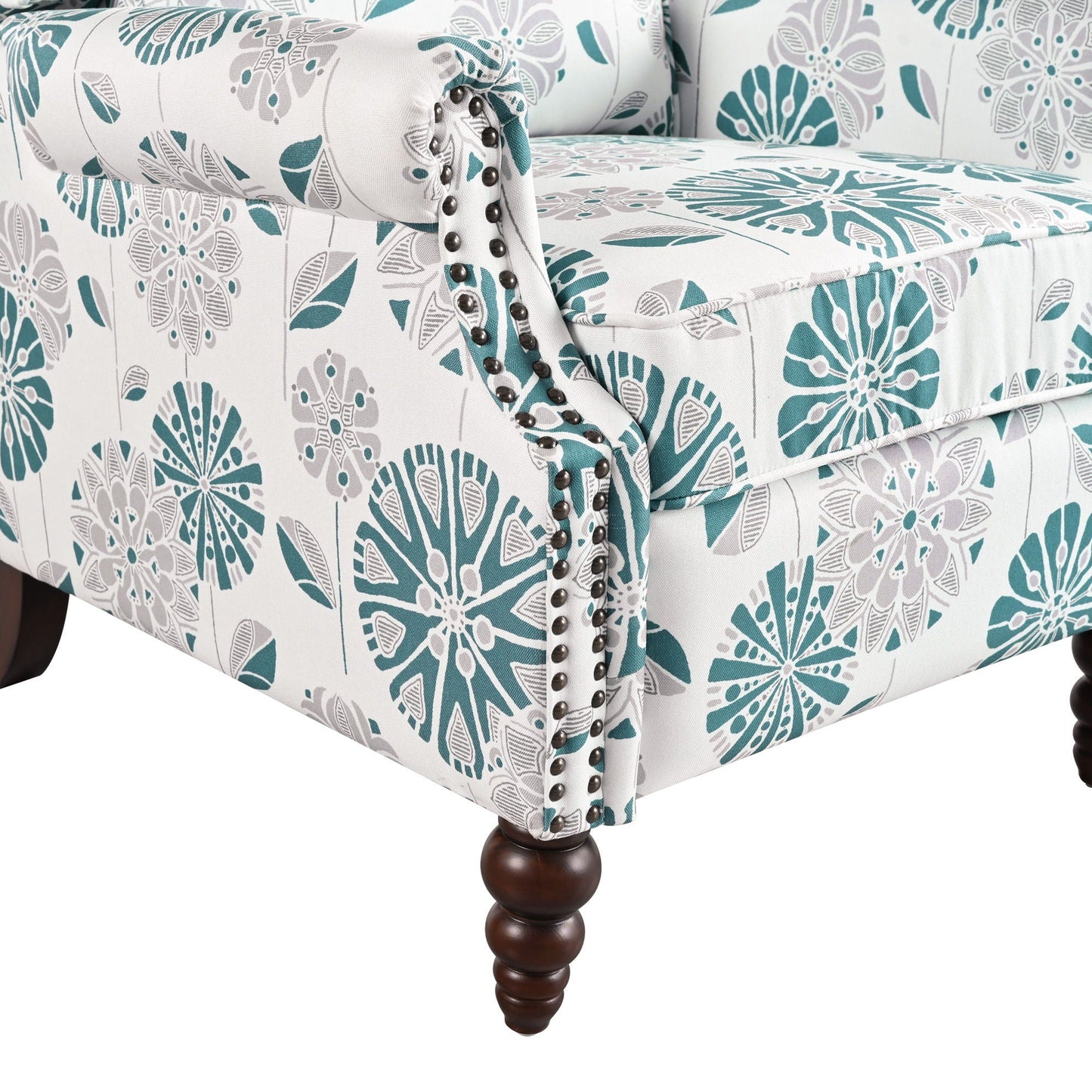 Push Back Recliner Chair Upholstered With Classic Wing Back And Solid Gourd-Shaped Legs