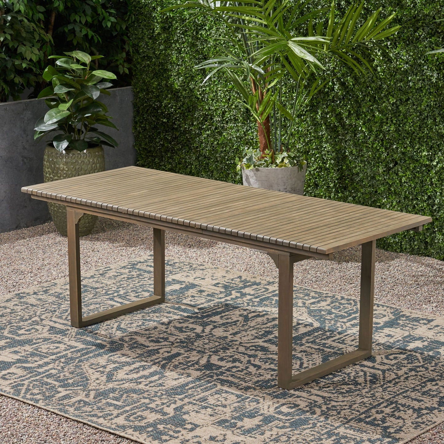 Outdoor Expandable Acacia Wood Dining Table With U-Shaped Leg
