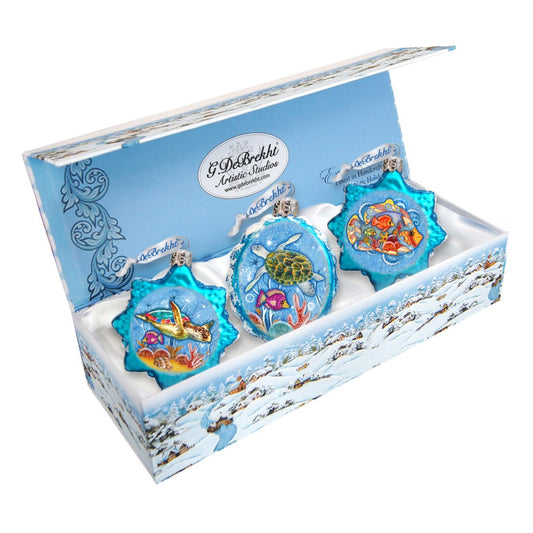 Under the Sea Mercury Glass Ornaments Set of 3 by G. DeBrekht - Coastal Holiday Decor - 770132S3