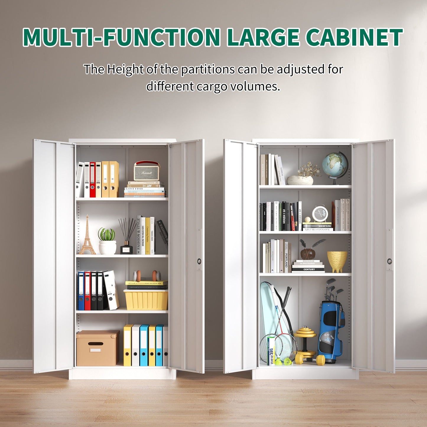 Heavy Metal Garage Storage Cabinet With Locking Doors, Steel, Adjustable Shelves