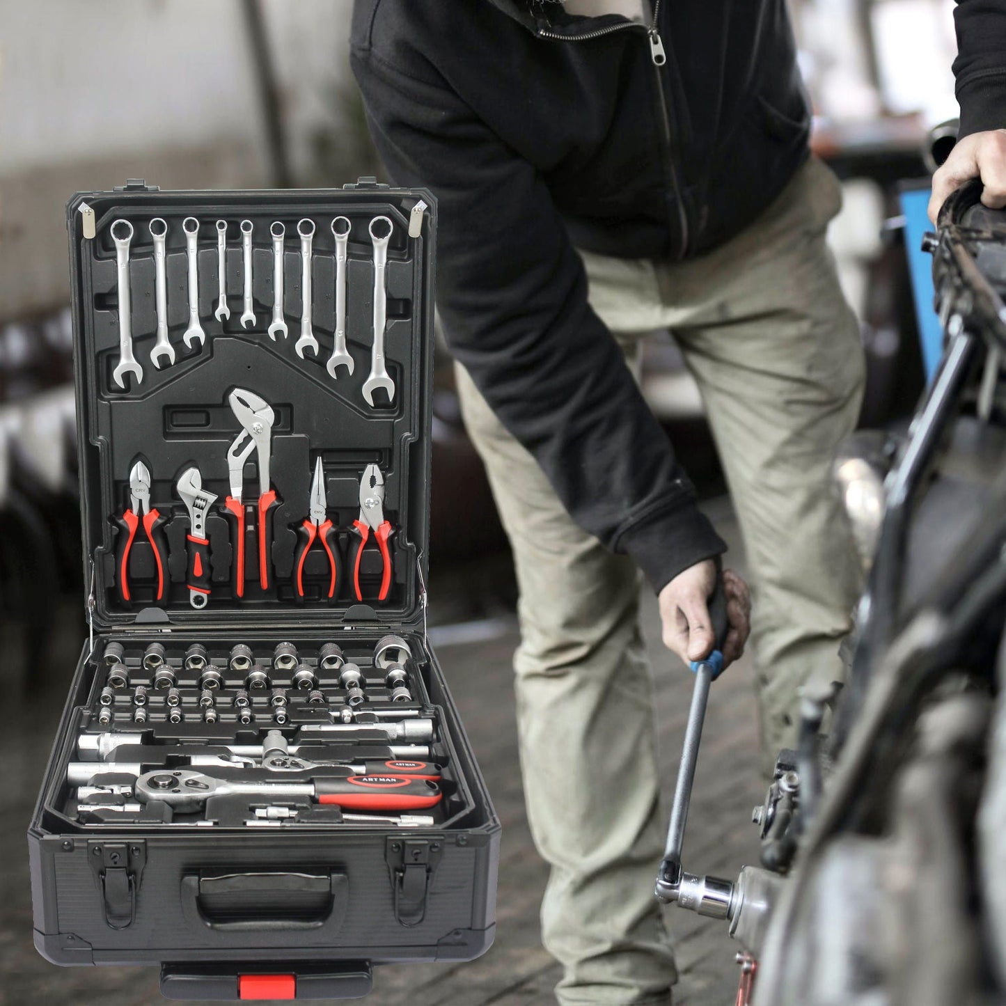 899 Piece Home Repair Tool Set With Rolling Plastic Toolbox, 4 Drawers, General Household Maintenance Kit