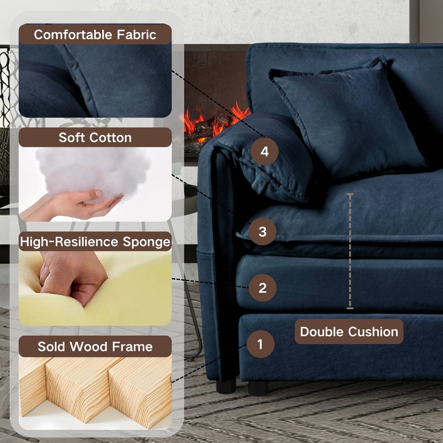 Modular Sectional Sofa Oversized Deep Seat L Shaped Couch Set for Living Room