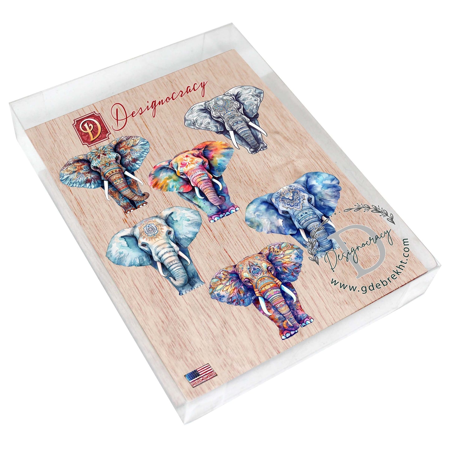 Elephants Decorative Eco Wood Magnets Set of 6 by G. Debrekht - Wildlife Decor - 8090036G-S6