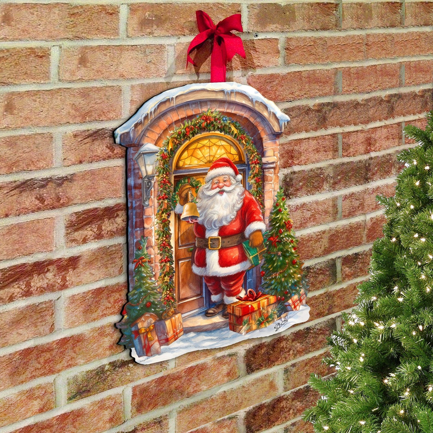 Knocking the door Santa Holiday Door Decor  by G. Debrekht - Christmas Decor - 8611044H