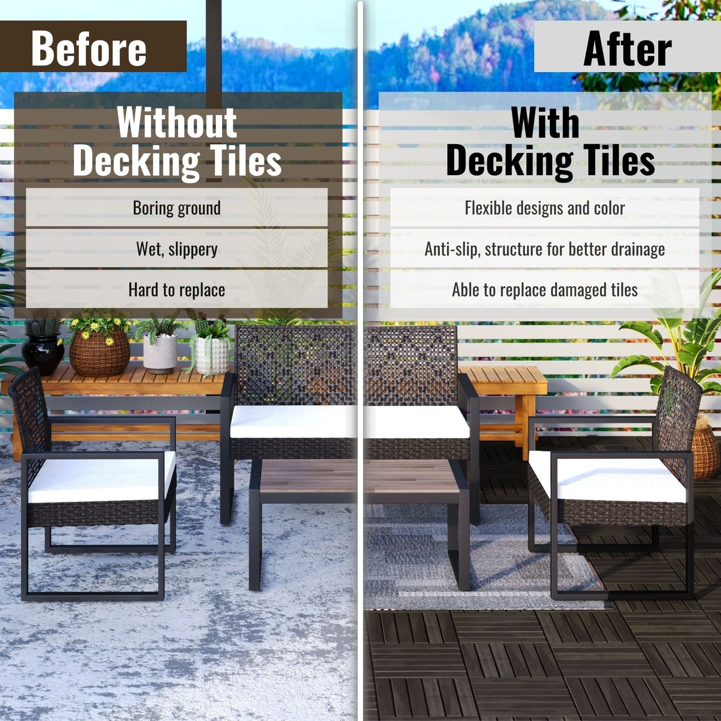 Acacia Wood Interlocking Deck Tiles Checker Pattern For Outdoor Flooring