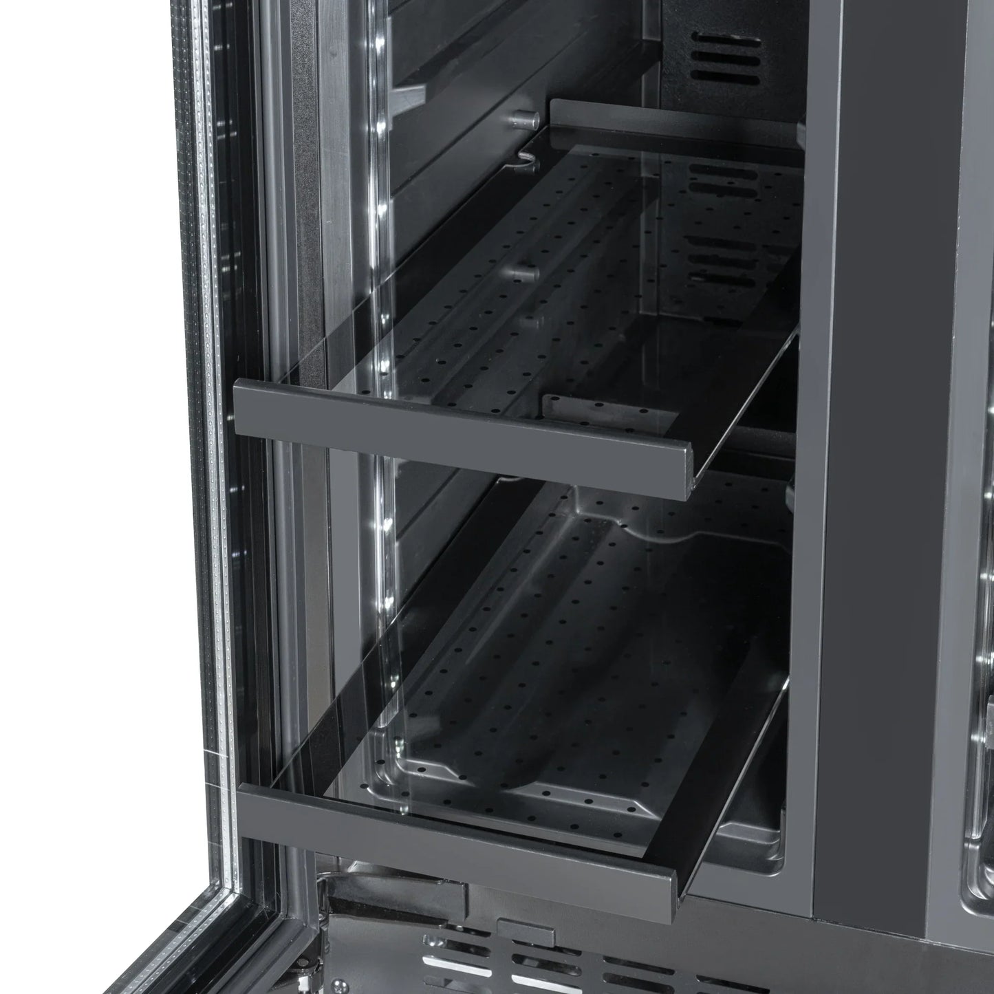 KoolMore Reserve 24 in. French Door Dual Zone Panel Ready Under-Counter Cooler and 20 Bottle Capacity in the Right Zone and 2.1 Cu. Ft. on the Left in Black