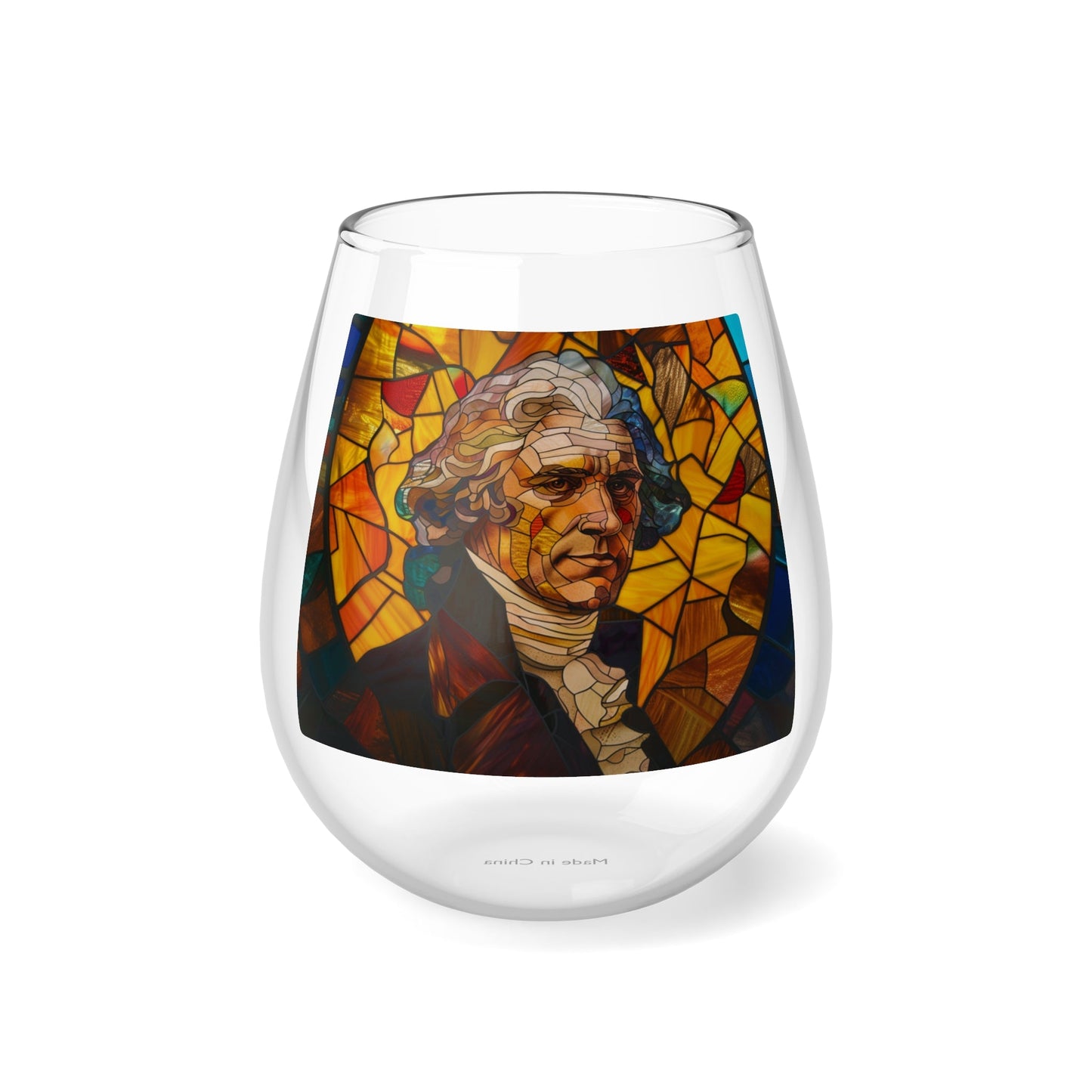 Thomas Jefferson Stained Glass Stemless Wine Glass, 11.75oz - 4LibertyShop.com
