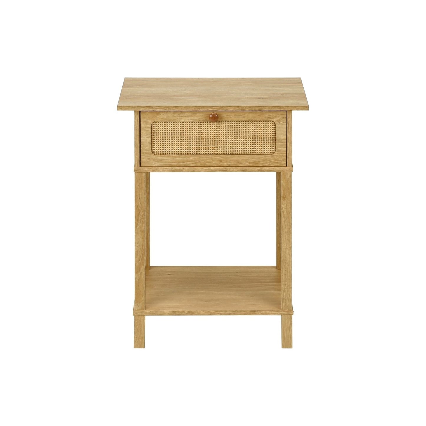 Accent Table With Storage Drawer, 2 Tier Nightstand For Living Room - Natural