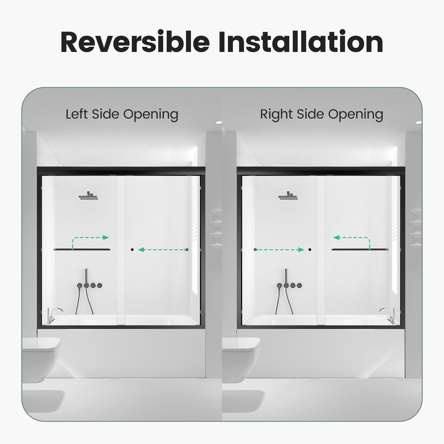 Semi-Frameless Double Sliding Shower Door, Bypass Shower Door, 1 / 4" (6Mm) Thick SGCC Tempered Glass Door