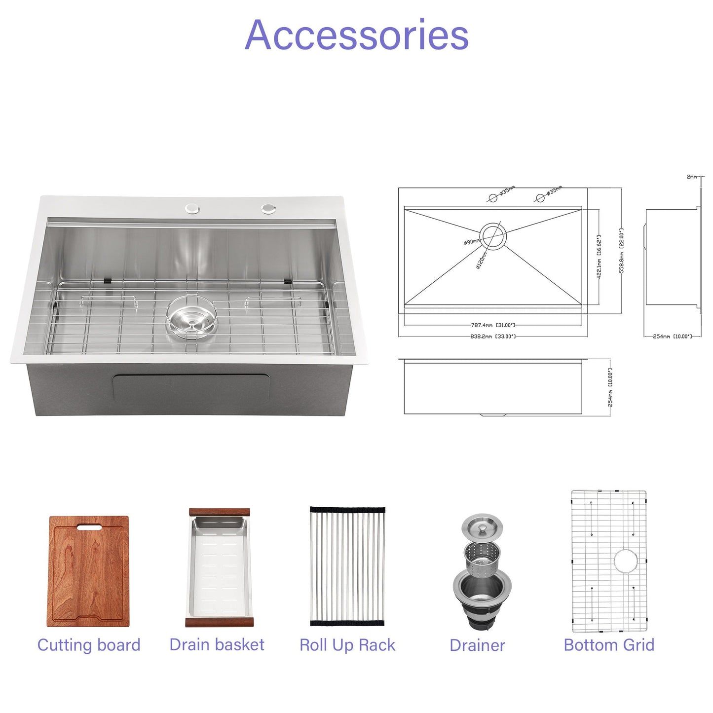 Drop In Kitchen Sink Stainless Steel 16 Gauge