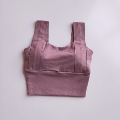 Yoga Bra Women Shockproof Sports Bra  Running Workout Gym Top Gathering Widened Shoulder Belt Bra Short Vest Tops