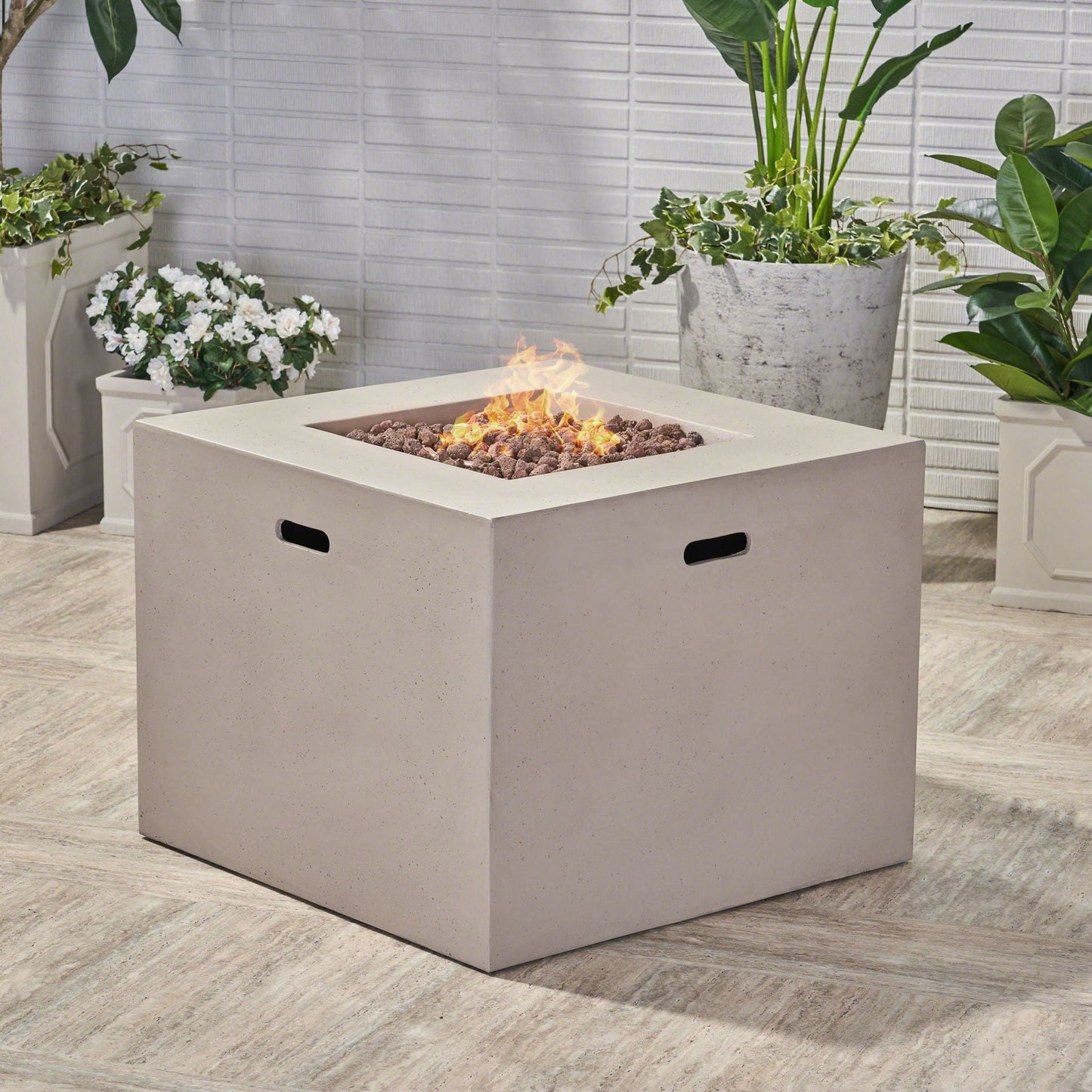 Outdoor Patio Square Gas Burning Concrete Fire Pit 40,000 BTU