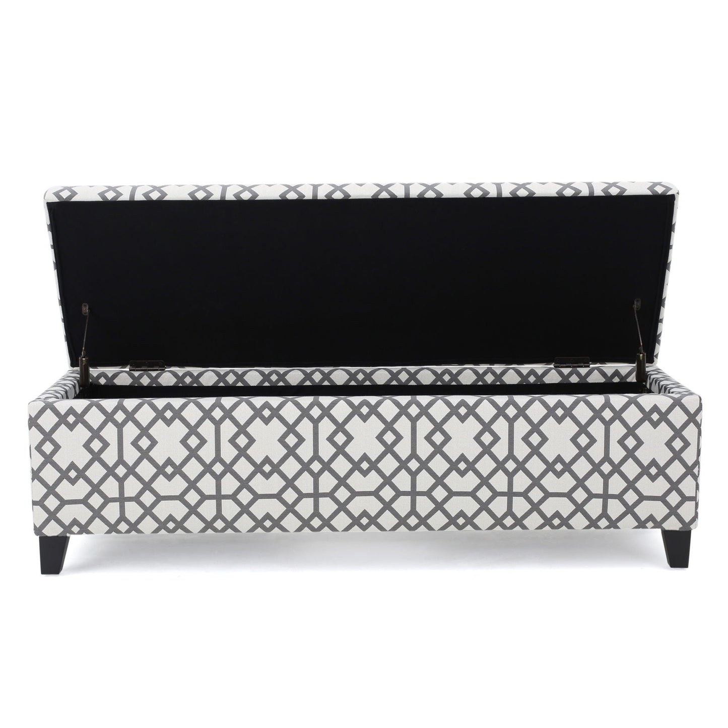 Quotient Upholstered Storage Ottoman With Tapered Block Feet - Gray / White