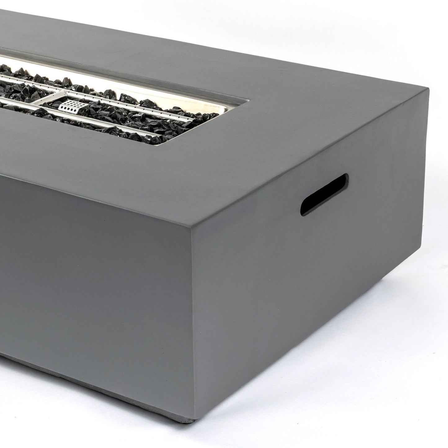 Volon - Rectangular Fire Pit Table, Propane Powered, 50,000 BTU - Light Gray