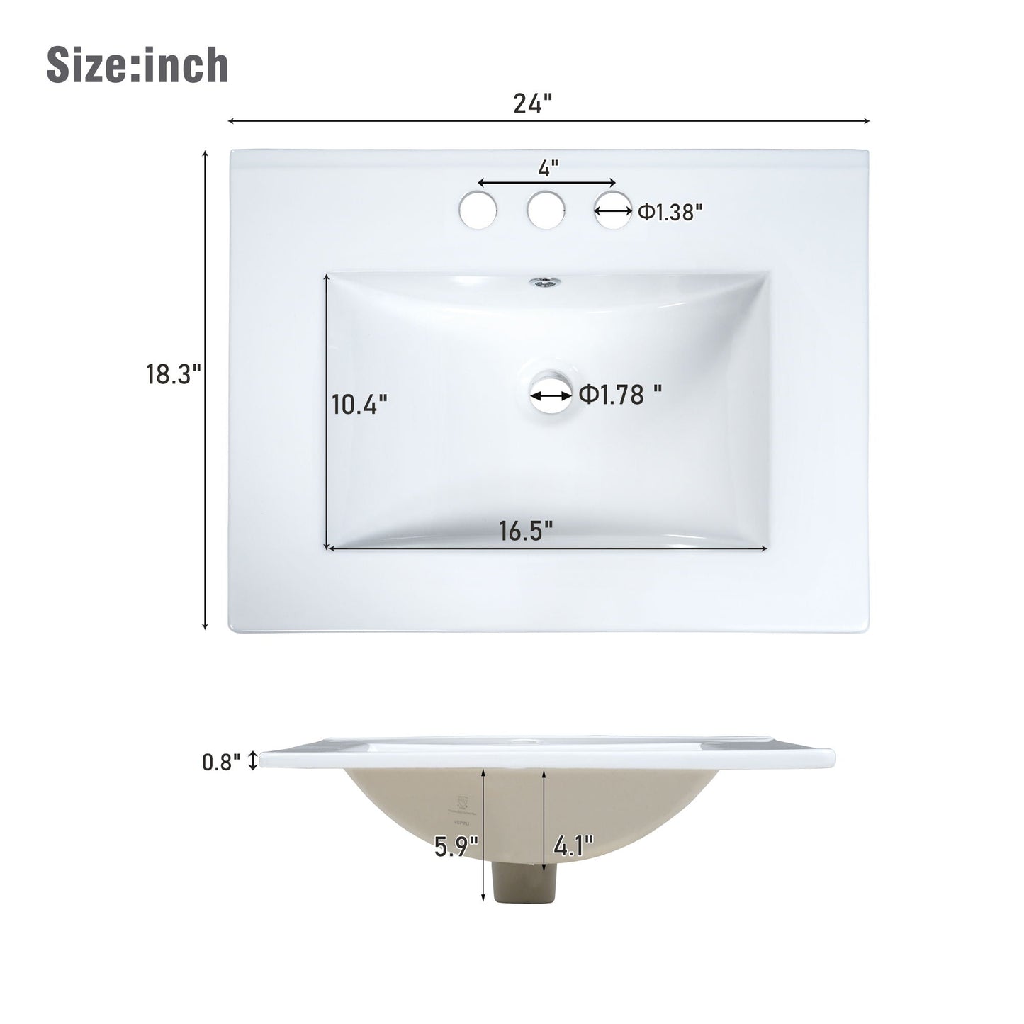 Transitional Style Bathroom Vanity Cabinet With Ceramic Sink
