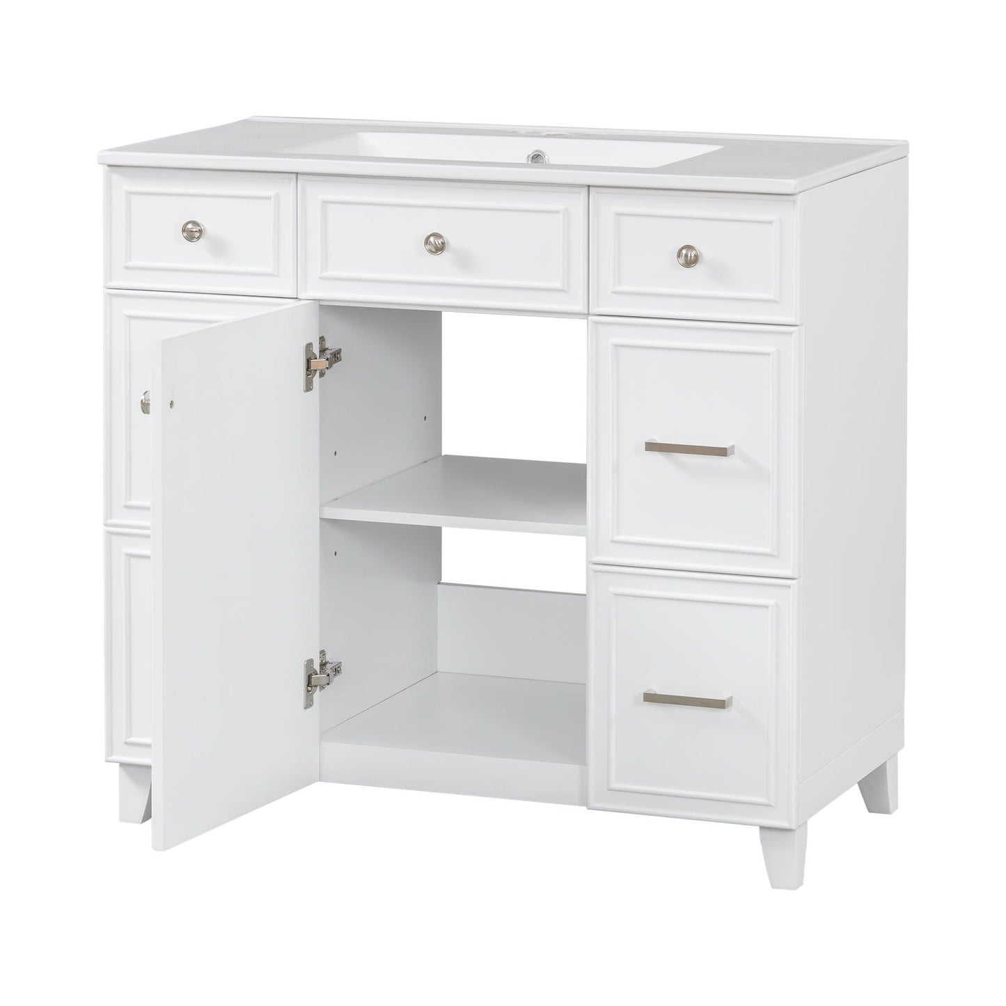 Bathroom Vanity With Ceramic Sink, Soft Close Doors, Adjustable Shelves