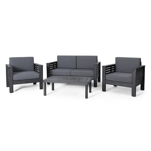 Acacia Wood Loveseat and Coffee Table Set with Cushions