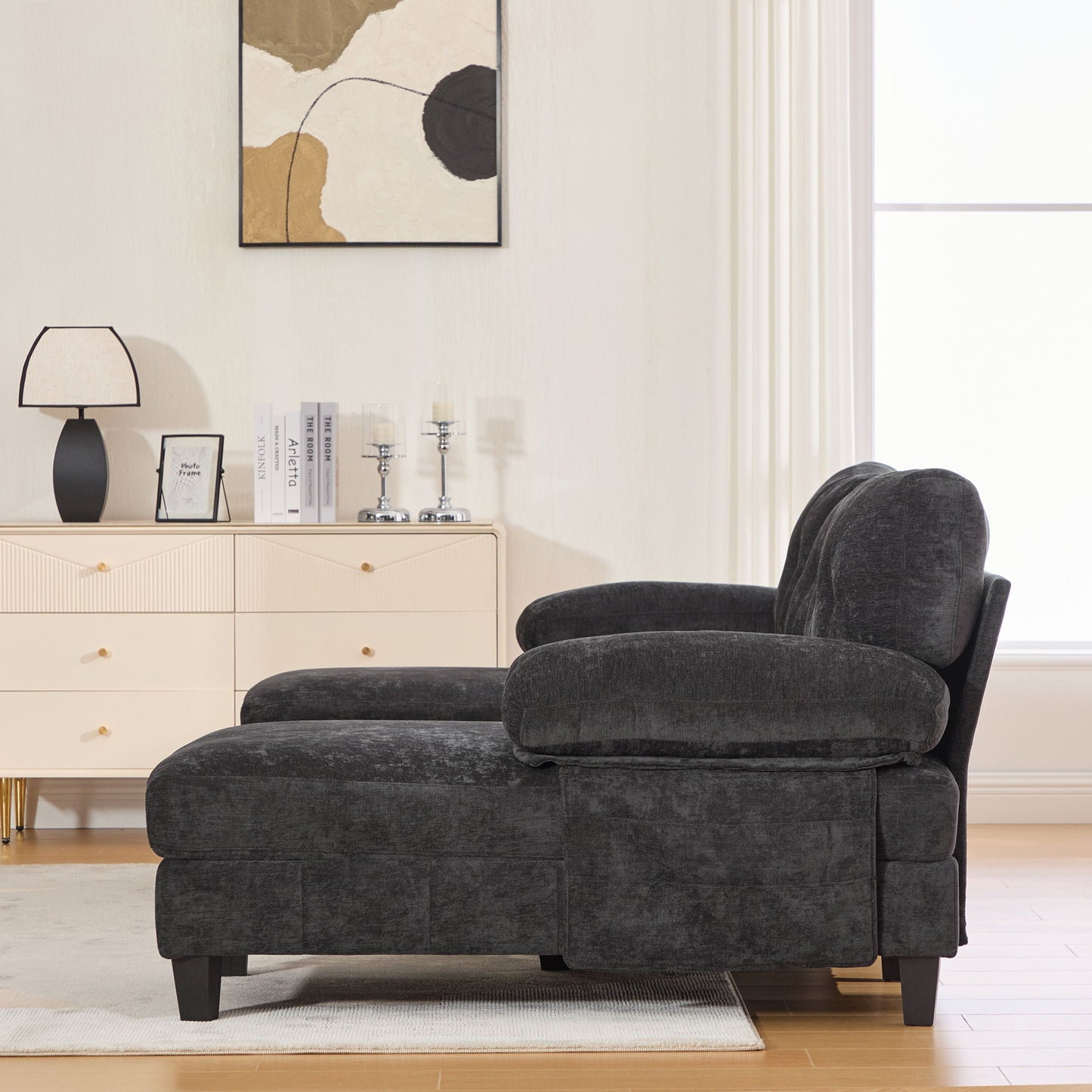 U-Shaped Sectional Sofa 103.5" Fabric Couch With Dual Chaise Lounges, Storage Pockets, Armrest Pillows