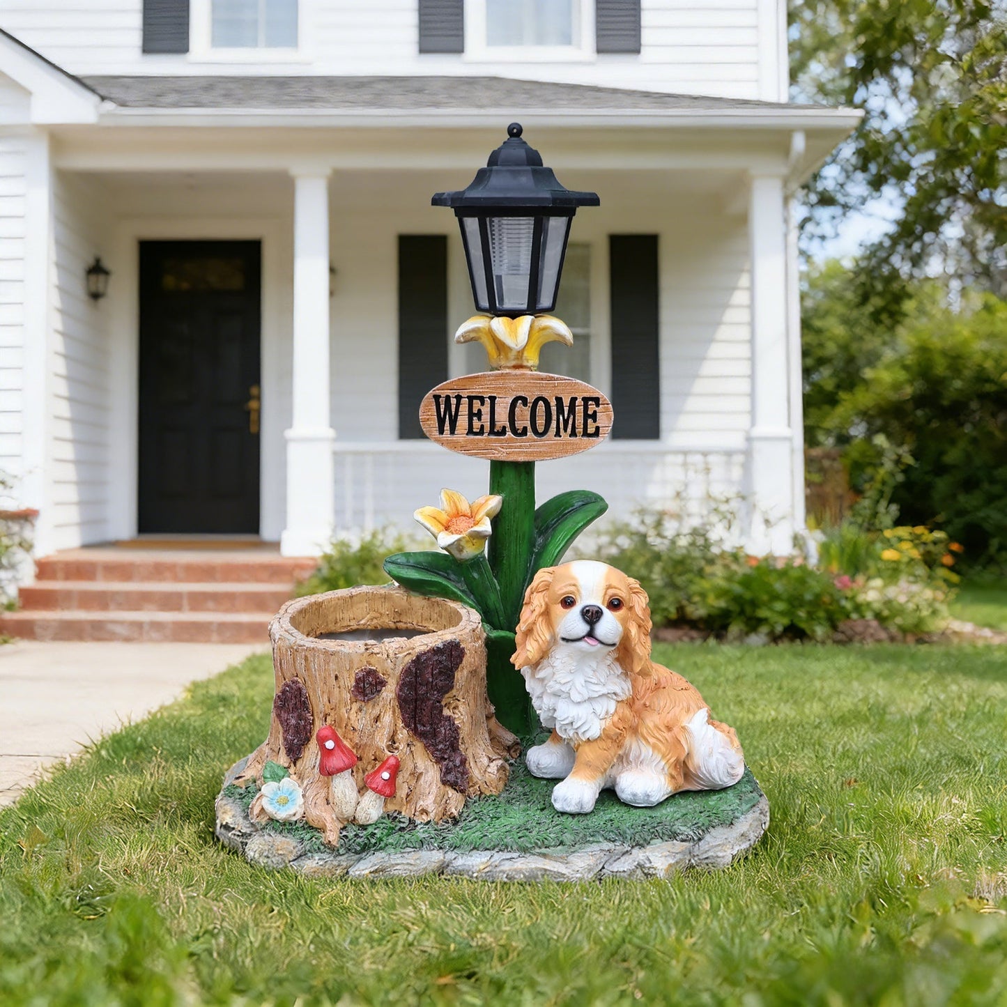 Sitting Dog Solar Lantern Planter Statue