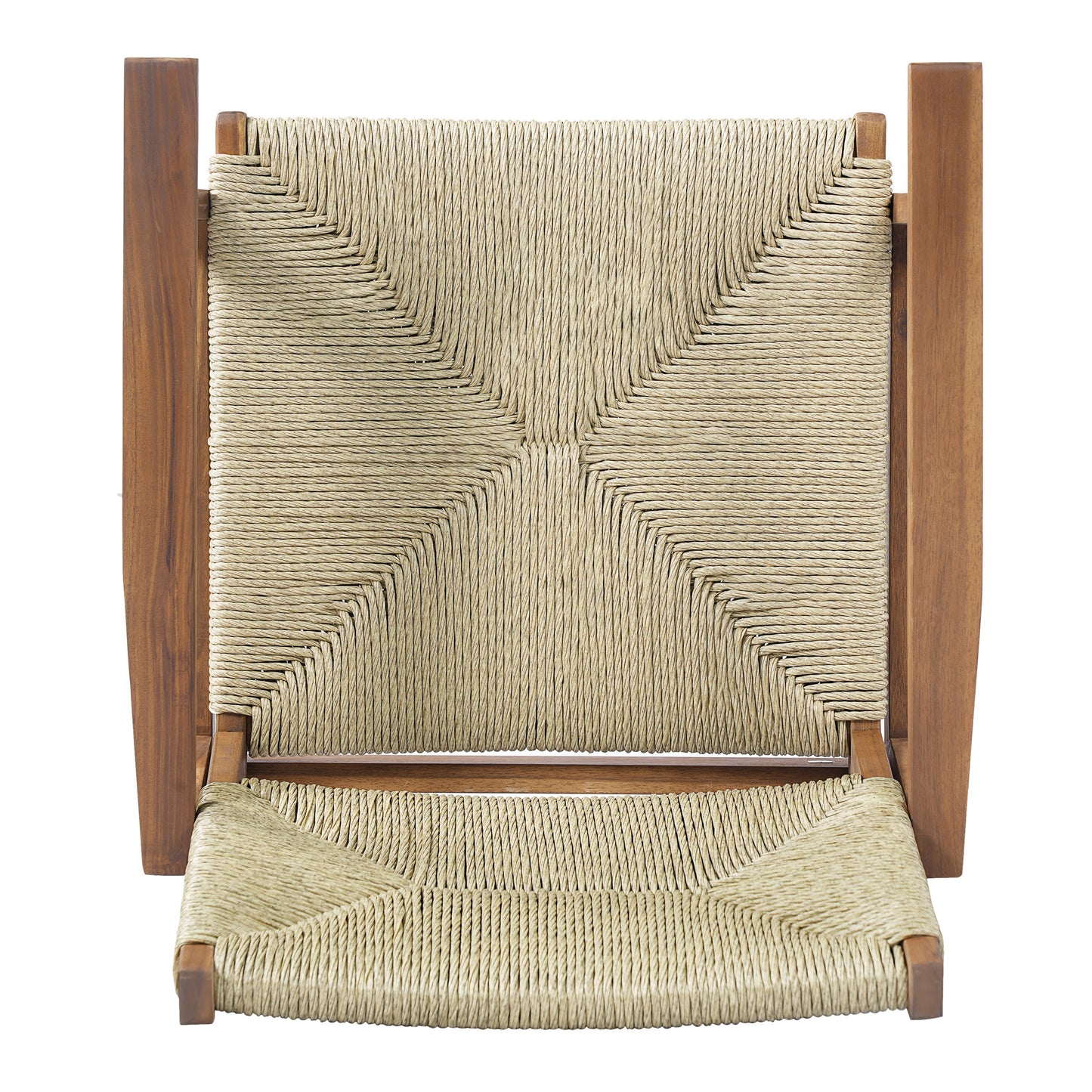 5-Piece Outdoor Dining Set: Teak Finish Round Acacia Wood Table & 4 Wicker Armchairs