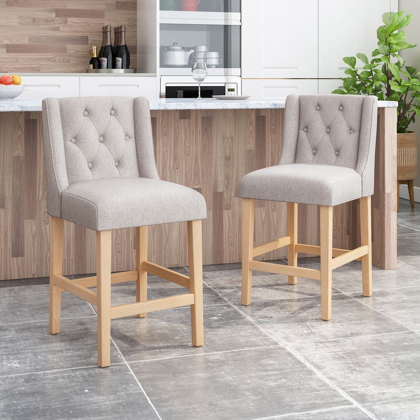 Vienna Contemporary Fabric Tufted & Wingback Counter Stools (Set of 2)