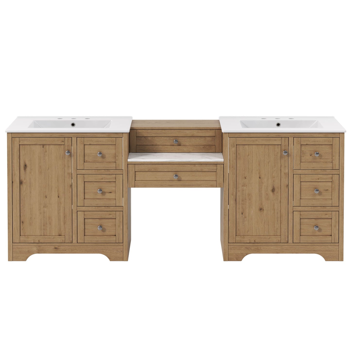 Double Sink Bathroom Vanity With Countertop, 2 Ceramic Sinks, 6 Drawers