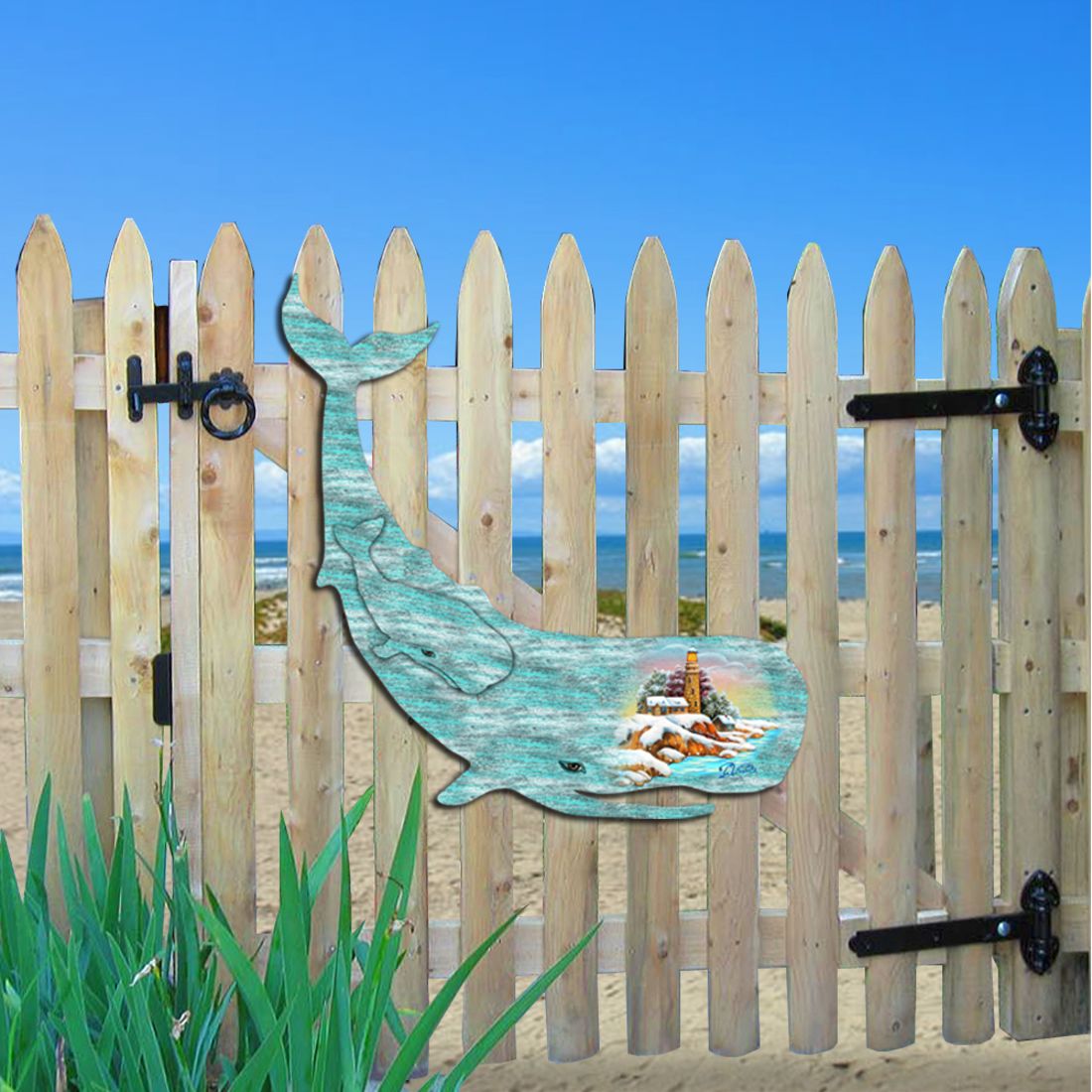 Whale Family Decorative Door Decor by G. DeBrekht - Coastal Holiday Decor - 8198516H